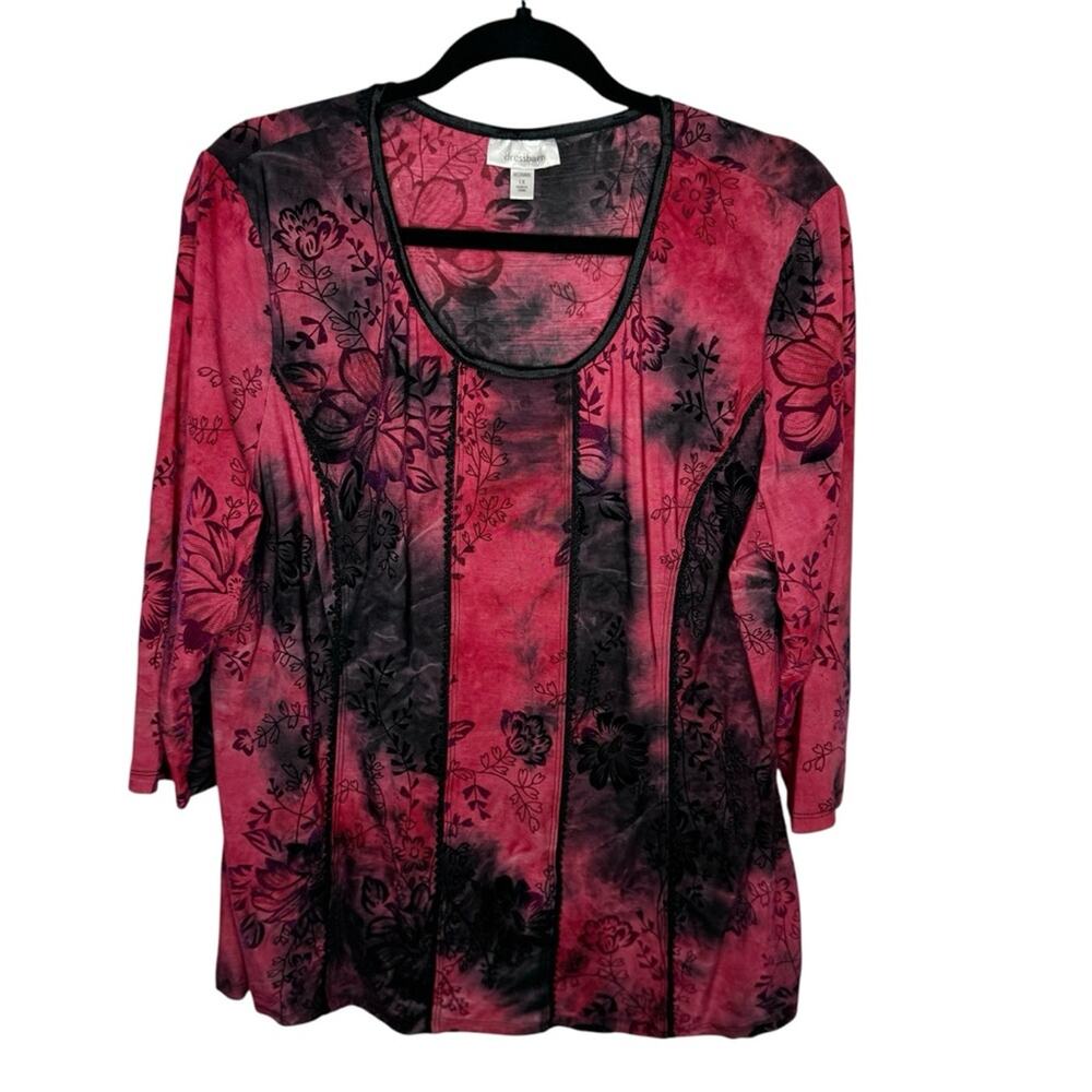 DRESSBARN / red black floral whimisgoth witchy long sleeve blouse top / 1X